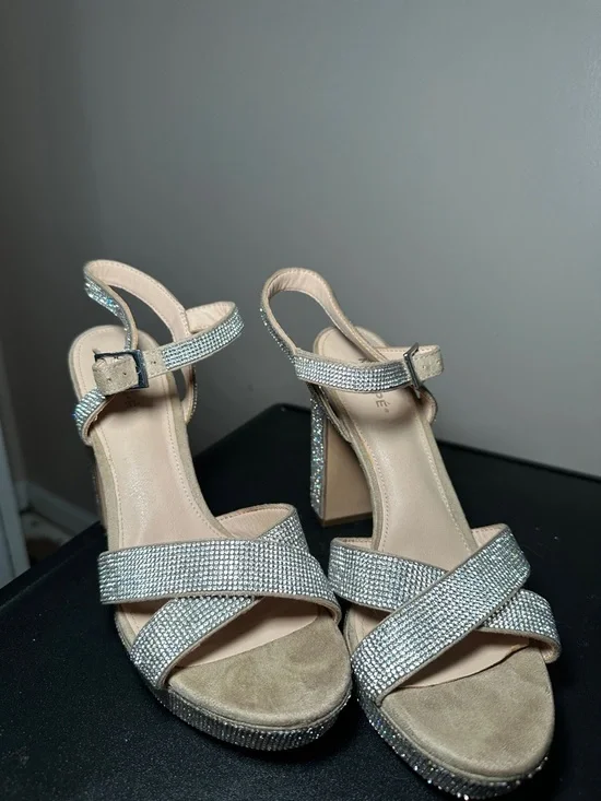 Maripe Silver Crystal Platform Block Heel Sandals - Picture 2 of 4